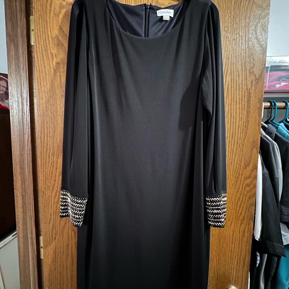 Calvin Klein Black Dress with Embellished Sleeves